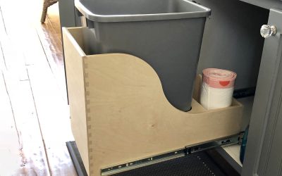 trash bin in pullout shelf custom with holder for trash bags
